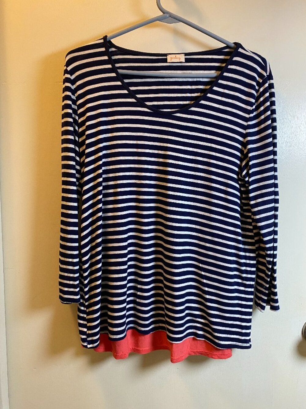 Pixley Striped Top Size Large | Navy White Open Back Layered Hem
